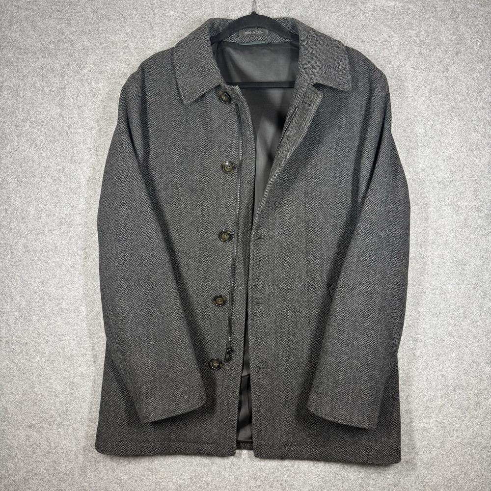 Lauren Ralph Lauren Mens 38R Herringbone Wool Blend Car Coat Gray Zip Button